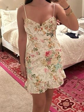 Astr Cream Eyelet Slip Dress with Pink, Yellow & Green Floral Accents